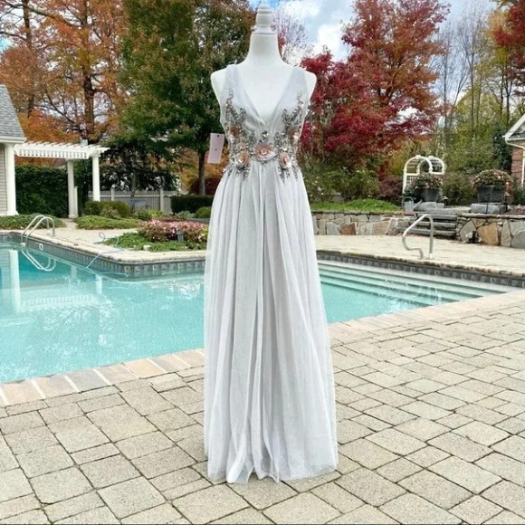 NWT Anthropologie Isabel Maxi Dress Sequins Embellished Wedding in Grey Fog - Picture 14 of 14